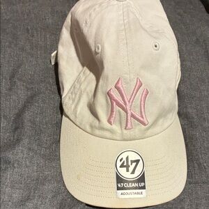 47 Brand Cream Adjustable Hat with Pink Logo